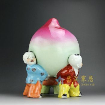 RZEW01 8373h18h22h24h30j180手工雕塑粉彩童子捧寿摆件 尺寸：高 18---30厘米