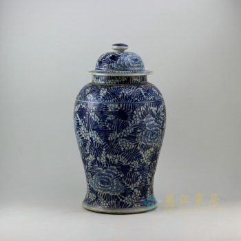 RZEY06 9294仿古青花花卉图将军罐 盖罐 储物罐 尺寸：口径 15.2厘米 肚径 25.8厘米 高 46.3厘米