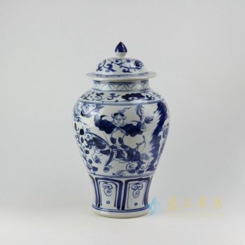 RZEZ10 9462青花人物图将军罐 储物罐 盖罐 尺寸：口径 12.6厘米 肚径 22.5厘米 高 39.8厘米