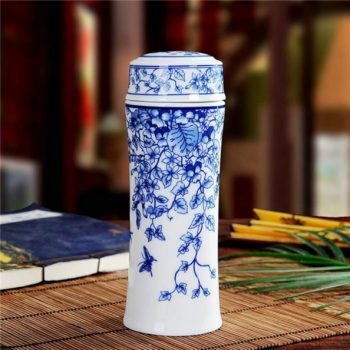 CBAJ02-G-01手工全瓷青花蝶恋花图茶杯 养生保温杯 旅行杯尺寸：高 19.8cm 口径 5.6cm 容量 300ml