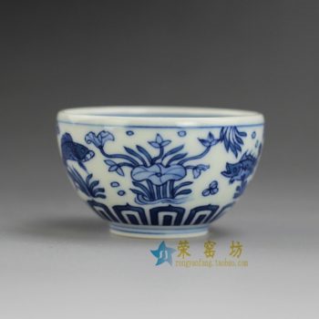 RYBS94 9061敬畏堂全手工茶杯 手绘鱼草图茶杯 茶碗 功夫茶具 尺寸：口径 6.5厘米 高 3.8厘米 容量 50毫升