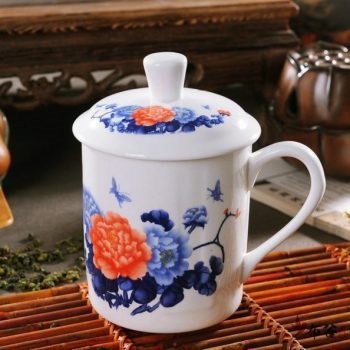 CBDI43-Q-10手工青花斗彩富贵花开图茶杯 品茗杯 老板杯尺寸 高15cm口径9cm容量550ml