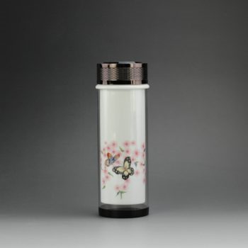 CBAJ03-A 8262手工粉彩蝶恋花图水晶玻璃外壳瓷杯 养生保温杯 旅行杯 尺寸：高 19.3cm 口径 5cm 容量 320cm