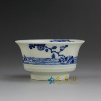 RYBS82 9004敬畏堂全手工手绘青花花枝纹茶杯 品茗杯 功夫茶具 尺寸：口径 7.3厘米 高 4厘米 容量 65毫升