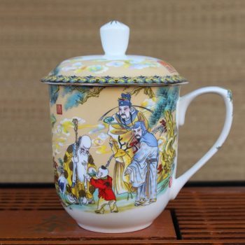 CBDI40-I-01手工高档骨瓷将军杯 粉彩福禄寿三星童子图茶杯 品茗杯 大号老板杯尺寸：高 17cm 净高 12cm 口径 11cm 容量 850ml 重量 600g
