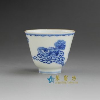 RYBS101 9097敬畏堂全手工茶杯 手绘青花狮舞图 茶杯 品茗杯 功夫茶具 尺寸： 口径 6.2厘米 高 5.2厘米 容量 60毫升