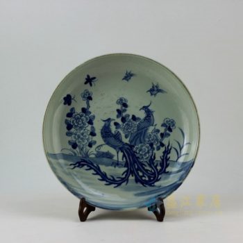 RZEY11-B 9332仿古青花花鸟朝凤图瓷盘 挂盘 赏碟 尺寸：口径 28.5厘米 深度 5.2厘米