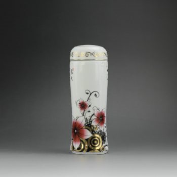 CBAJ02-B 8280手工全瓷粉彩花卉图案茶杯 养生保温杯 旅行杯 尺寸：高 19.8cm 口径 5.6cm 容量 300ml