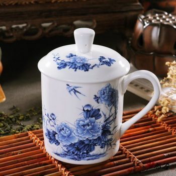 CBDI43-T-16手工高档骨瓷青花鸟语花香图茶杯 品茗杯 老板杯尺寸 高15cm口径9cm容量550ml