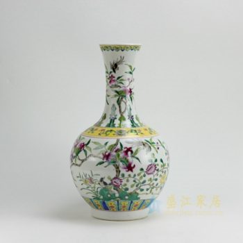 RYZG08 9593景德镇陶瓷花瓶 粉彩寿桃果枝图花瓶 花插 工艺装饰摆件 规格尺寸：口径 10.3 厘米 肚径 24.3 厘米 高 42.2厘米