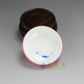 RZDT07-D 9953景德镇陶瓷 高温颜色釉粉红内手绘青花游鱼图茶杯 品茗杯 功夫茶具