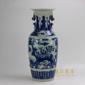 RYVM07 0771 景德镇陶瓷 仿古 手绘青花花鸟双耳花瓶 花插 家居工艺装饰摆件