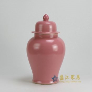RYKB117-A 0459景德镇陶瓷 高温颜色釉粉红罐子 全手工将军罐 盖罐 储物罐 尺寸：口径 12厘米 肚径 21厘米 高 37.5厘米