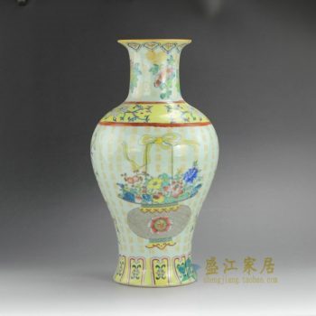 RYVJ07 9796景德镇陶瓷 手绘粉彩花篮福字图文花瓶 赏瓶 家居装饰摆件 规格尺寸：口径 10.5厘米 肚径 18.5厘米 高 35 厘米
