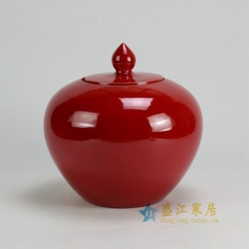 RYKB120-B 0502景德镇陶瓷 颜色釉大红全手工细裂纹 细开片 茶叶罐 盖罐 储物罐 尺寸：口径 10厘米 肚径 23.5厘米 高23.5厘米