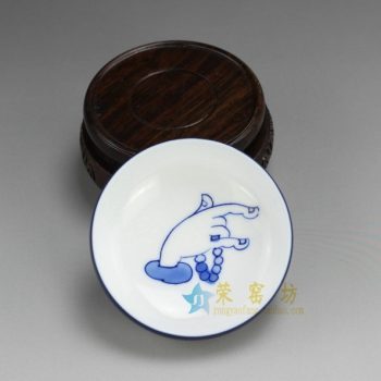 RZDT07-E 9939景德镇陶瓷 高温颜色釉宝石蓝内手绘佛手图茶杯 品茗杯 功夫茶具