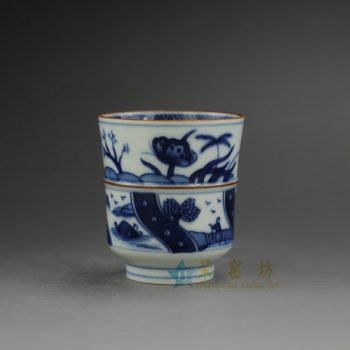 RZFG01-A 0686景德镇陶瓷 纯手工胎手绘青花日式折口杯 五良大甫茶杯 品茗杯 功夫茶具 尺寸：口径 5.6厘米 高 6.6厘米 容量 90毫升