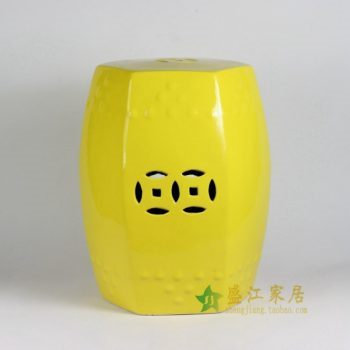 RYIR109-A 0947景德镇陶瓷 颜色釉双钱孔六棱鼓瓷凳 凉墩 鼓凳