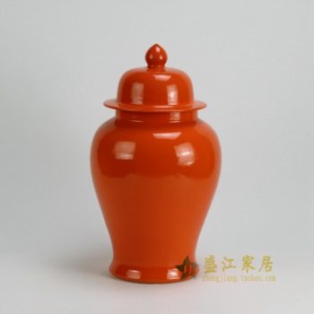 RYKB117-B 0461景德镇陶瓷 高温颜色釉橙红罐 全手工将军罐 盖罐 储物罐 尺寸：口径 12厘米 肚径 21厘米 高 37.5厘米