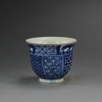 RZFG01-C 0702景德镇陶瓷 纯手工胎 手绘青花 日式折口杯 五良大甫茶杯 品茗杯 功夫茶具 尺寸：口径 6.2厘米 高 5厘米 容量 60毫升