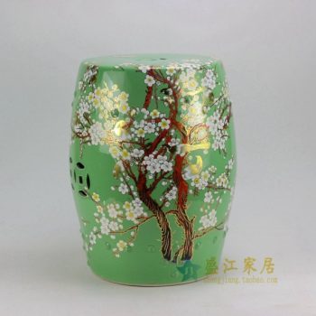 RYKB116-L 0561景德镇陶瓷 粉彩梅花镀金鼓凳 凉墩 瓷凳 尺寸：肚径 33厘米 高 44厘米