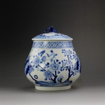 RYSN11 8647景德镇陶瓷 手绘青花花鸟图茶叶罐 盖罐 储物罐 产品尺寸：口径 11.8厘米 肚径 17.5厘米 高18.8厘米