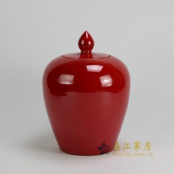 RYKB121-D 0496景德镇陶瓷 颜色釉大红 细开片 细裂纹或缺 盖罐 储物罐 尺寸：口径 9.5百家 肚径 20厘米 高30厘米