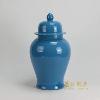 RYKB117-D 0465景德镇陶瓷 高温颜色釉天蓝全手工将军罐 盖罐 储物罐 尺寸：口径 12厘米 肚径 21厘米 高 37.5厘米