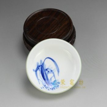 RZDT07-A 9945景德镇陶瓷 高温颜色釉豆青杯 内手绘兰花茶杯 品茗杯 功夫茶具