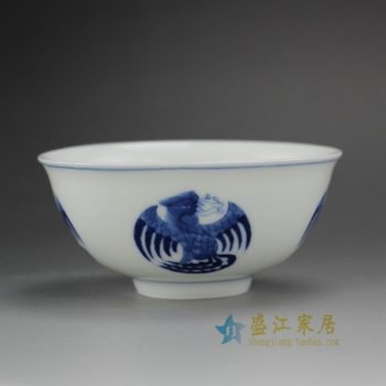 RYV165-A 1309手绘青花鹰图茶碗 汤碗 饭碗 尺寸： 口径 12.5厘米 高5.8厘米 容量 290毫升