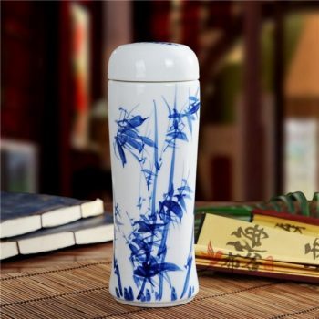 CBAJ05-L手工全瓷双层隔热青花翠竹图保温杯 旅行杯 养生杯