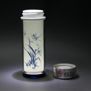 CBDI45-H手工双层陶瓷内胆青花图纹保温杯 旅行杯