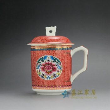 CBDI39-E 手绘新彩团花荷莲图茶杯 品茗杯 办公杯 泡茶杯 尺寸： 口径 8.8厘米 高 14.8厘米 容量 450毫升