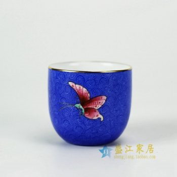 RYMY21-B 3111手绘扒花蝴蝶纹茶杯 品茗杯 功夫茶具 尺寸：口径 6.2厘米 高 5.8厘米 容量 65毫升