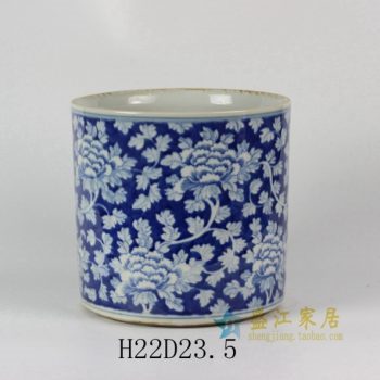 RYLU24-B 1665手绘青花缠枝花卉图花缽 香炉笔筒