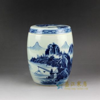 RZCC03手绘青花山水风景人物画 陶瓷茶叶罐 盖罐 瓷罐罐子 茶具