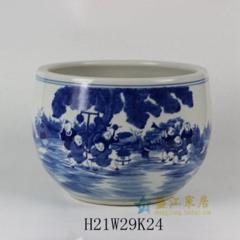 RYLU32 1690手绘青花婴戏图花盆 花缸 花缽