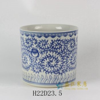 RYLU24-C 1657手绘青花缠枝花卉图笔筒 花缽 香炉