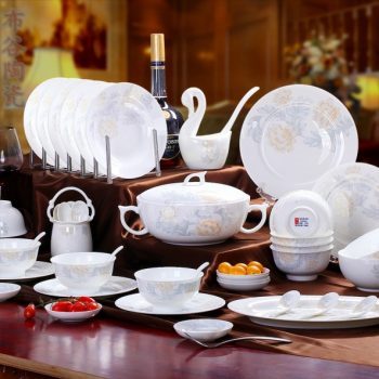CJ39清雅图纹骨瓷餐具套装 56头景德镇骨瓷餐具