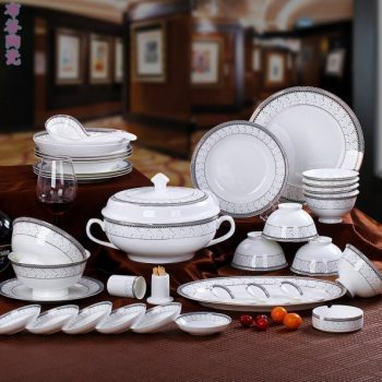  CJ47特别天使金丝玫瑰图纹骨瓷餐具套装 56头景德镇骨瓷餐具