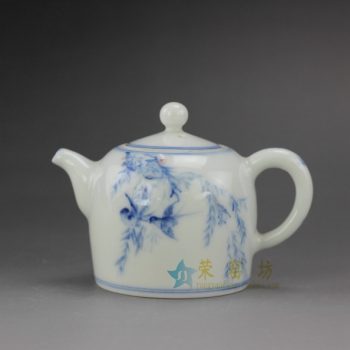 RYZ166 手绘青花鸟鸣翠柳图茶壶 泡茶壶 尺寸： 口径 4.3厘米 肚径 6.8厘米 高 7.5厘米 容量 120毫升