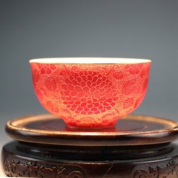 RYMY20-D手绘粉彩扒花茶杯 品茗杯 功夫茶具