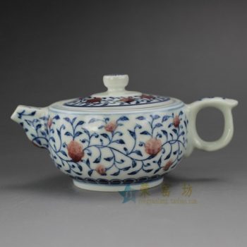 RYZ165 手绘青花缠枝花卉图纹茶壶 泡茶壶 尺寸： 口径 6.8厘米 肚径 8.5厘米 高 6.6厘米 容量 170 毫升