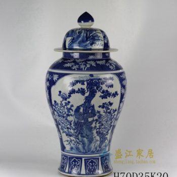 RYLU48 手绘青花锦上添花屏画将军罐 盖罐 储物罐