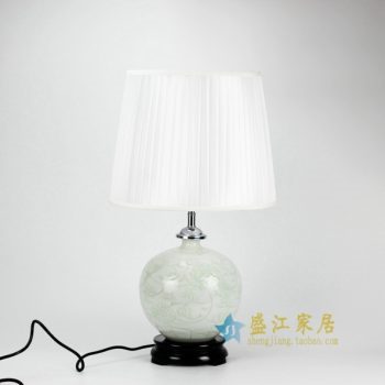 DS35-AA 花色釉刻纹花卉陶瓷灯台底座 带罩灯具