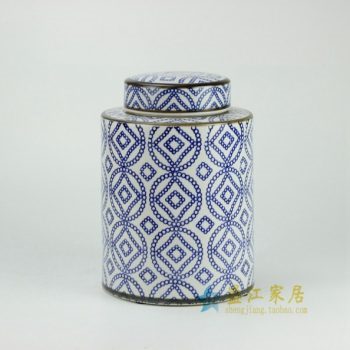 RYPU27-B 青花金钱圈纹瓷罐 盖罐 储物罐      尺寸：  口径 11厘米   肚径  19.5厘米  高  27.3厘米