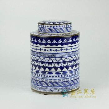 RYPU27-A 青花圈纹花格纹瓷罐 盖罐 储物罐      尺寸： 口径 11厘米   肚径  19.5厘米  高  27.5厘米