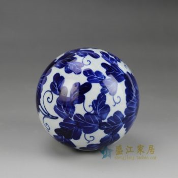 RYPU23 青花花卉图纹瓷球 工艺装饰摆件     尺寸：直径  10厘米