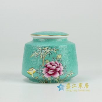 RYMY19-B 粉彩扒花翠竹花卉图纹茶叶罐 密封罐 盖罐
