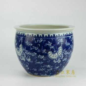 RYWD17 青花蝴蝶花卉瓷缸 瓷缽 花缽 水缸    尺寸： 29厘米    高 22.3厘米